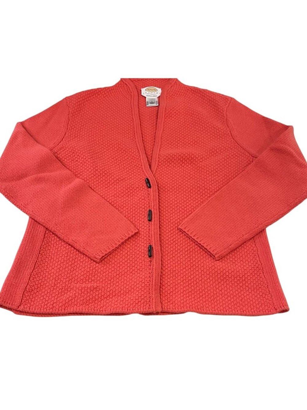 Talbots Merino Wool Cashmere Cardigan Sweater sz PL Coral Textured Quiet Luxury